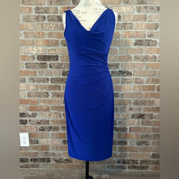 Lauren Ralph Lauren blue cocktail dress side ruched sleeveless rhinestone size 6 - Picture 9 of 12